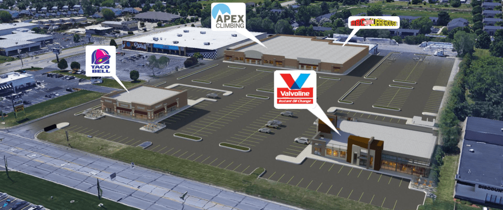 Taco Bell, Valvoline, and Apex Climbing sign leases for retail spaces in Mishawaka, IN