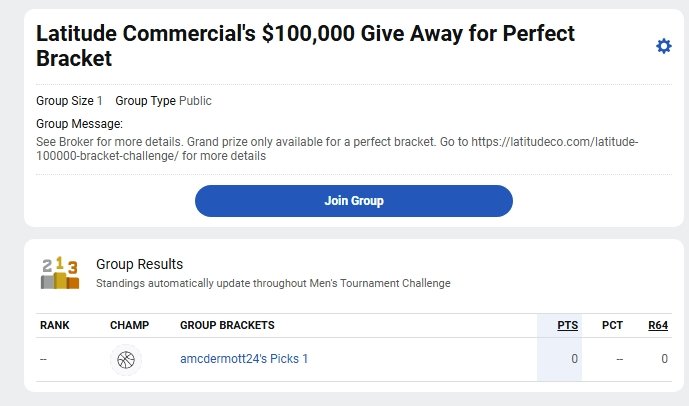 Latitude Commercial Annual Bracket Challenge, ESPN Men's Tournament Bracket Challenge March Madness 2025